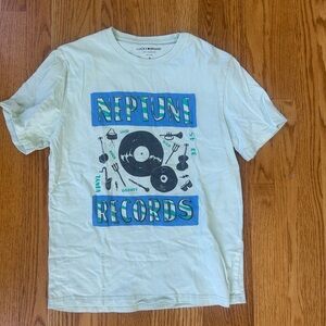 Lucky Brand Blue and Green Short Sleeve Tee with Graphic Design